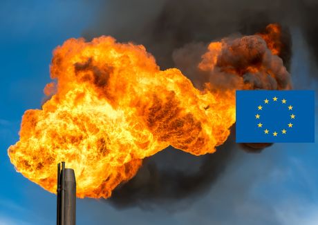 Flaring image with EU flag and blue sky